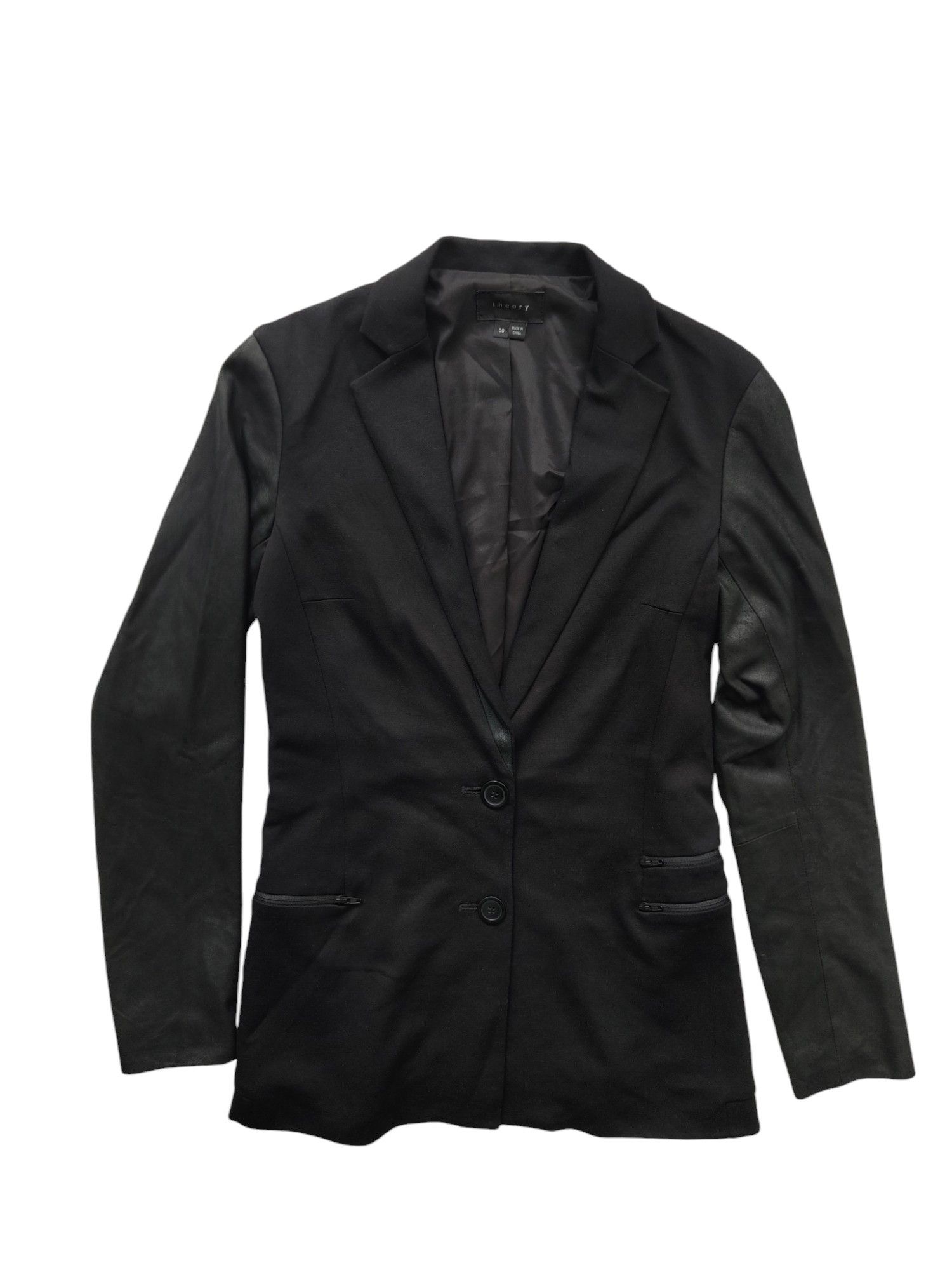 Theory Black Jacket With Goat Leather Sleeves Size XXS / US 00 / IT 34 - 1 Thumbnail