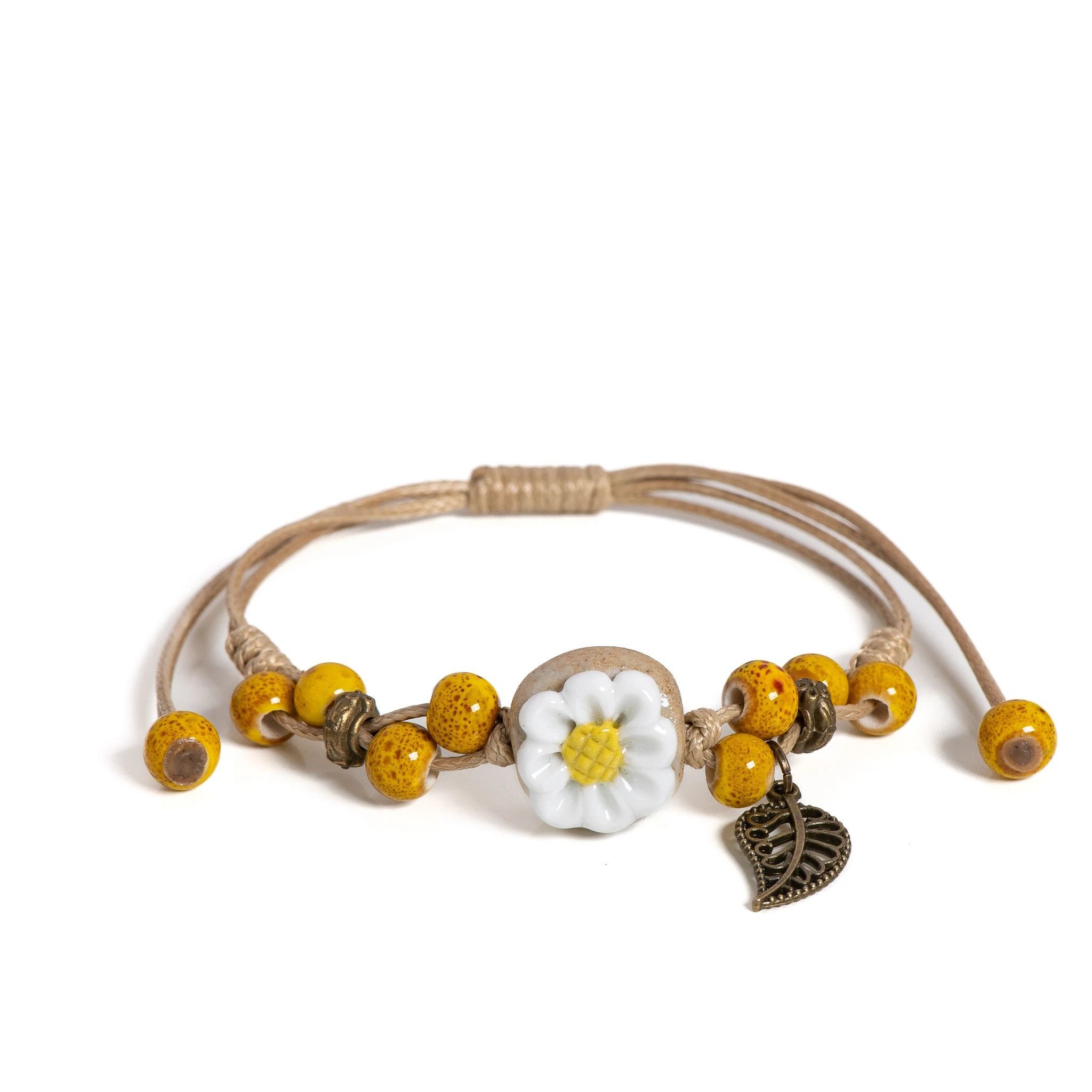 Handmade Sunflower Leaf Ceramic Bracelet Jewelry Gift For Her Size ONE SIZE - 2 Thumbnail