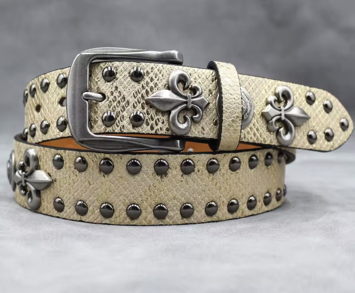 Japanese Brand Y2k PU Leather Rivet Punk Skull Gold Rock Belt 105 cm Size ONE SIZE - 3 Thumbnail