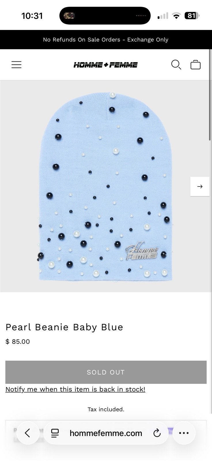 Homme + Femme La Homme Femme Baby Blue Pearl Beanie Size ONE SIZE - 6 Thumbnail