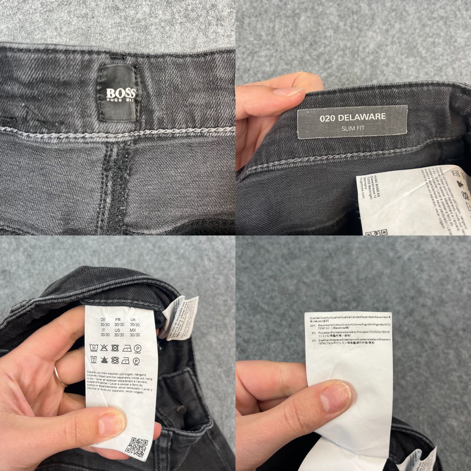 Hugo Boss HUGO BOSS Jeans Slim Delaware 28/30 Dark Wash Grey Stretch Denim Men Jeans Slim 5-Pocket Logo Waist 28in Inside Leg 30in Size US 28 / EU 44 - 8 Thumbnail