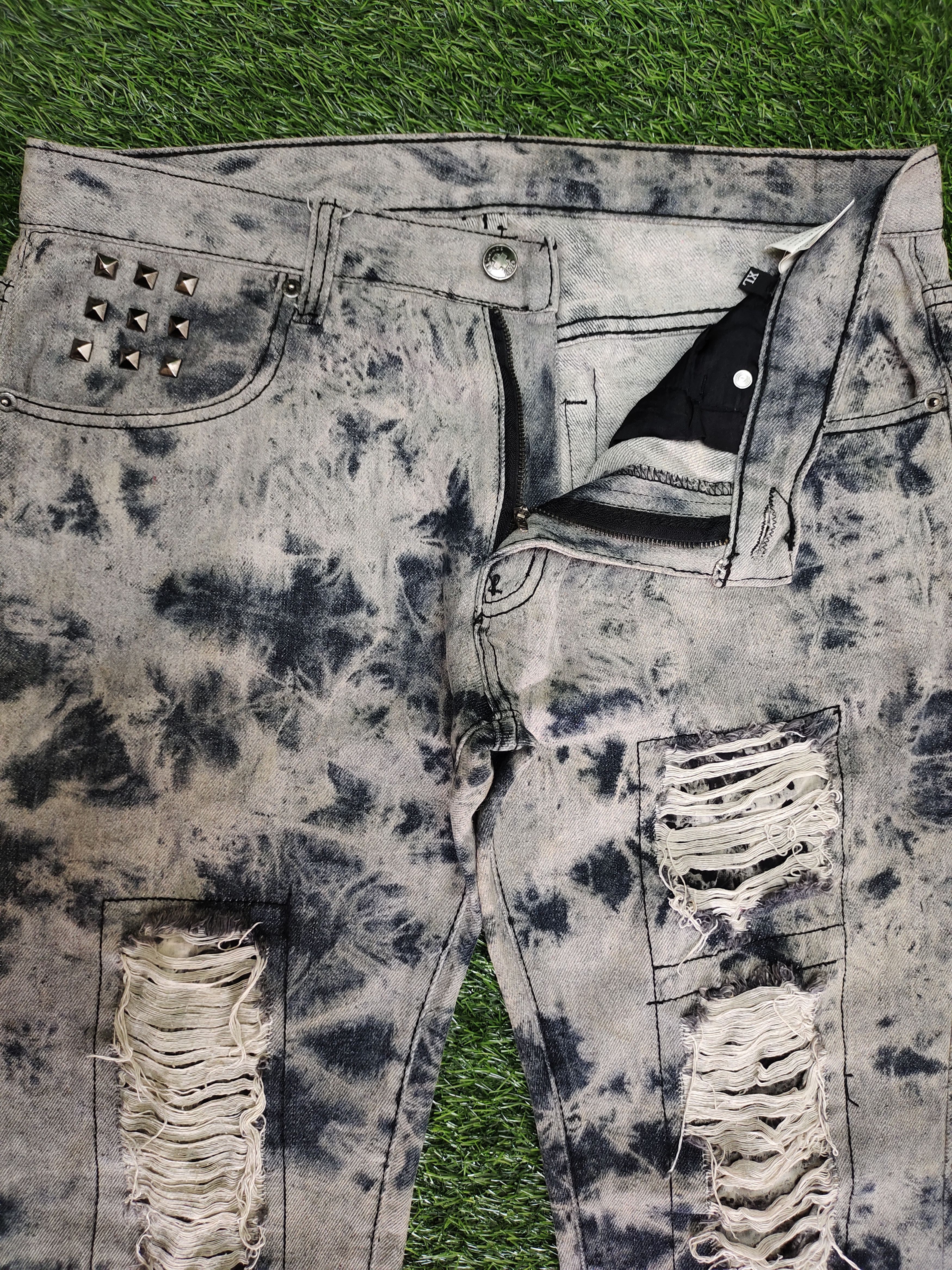 Share Spirit Homme Berning Sho Bleach Wash Distressed Denim Pants Punk Gothic Size US 33 - 15 Thumbnail