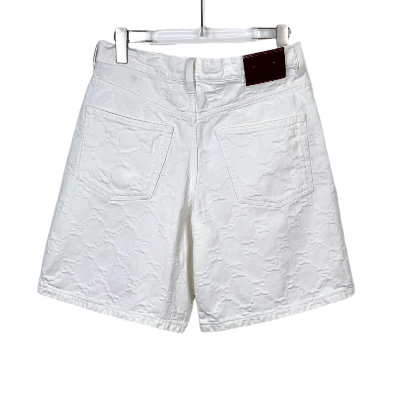 Gucci H9245 Gucci White Monogram Embossed Denim Shorts With Red Le Size 25" / US 0 / IT 36 - 2 Thumbnail