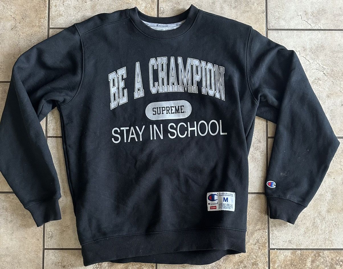 Champion Stay In School Crewneck 黒Ｍ Crewneck Champion School Sweatshirt Crew Neck Champion College