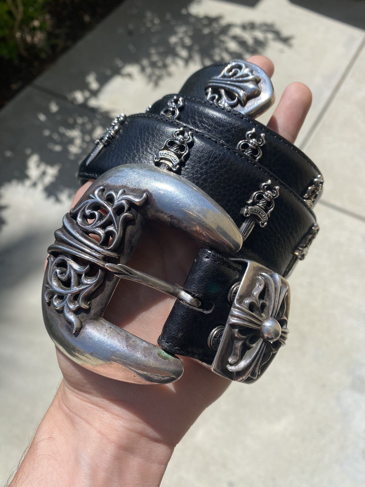 Pre-owned Chrome Hearts Dagger Strap Western 3-piece Belt In Black