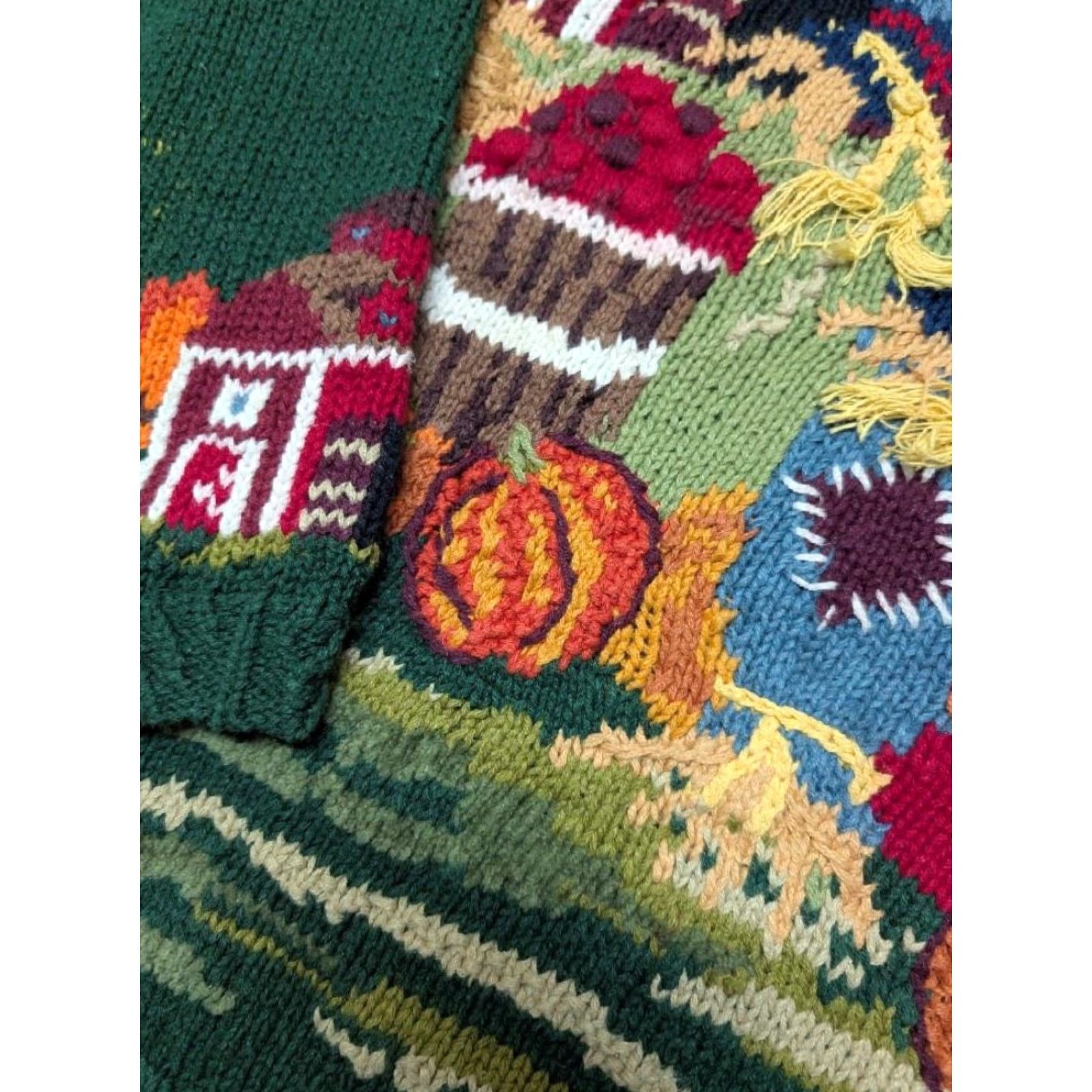 Vintage VINTAGE 1990s AUTUMN PUMPKINS scarecrow cotton knit S sweater WOMEN Crew Neck Pullover Size S / US 4 / IT 40 - 3 Thumbnail