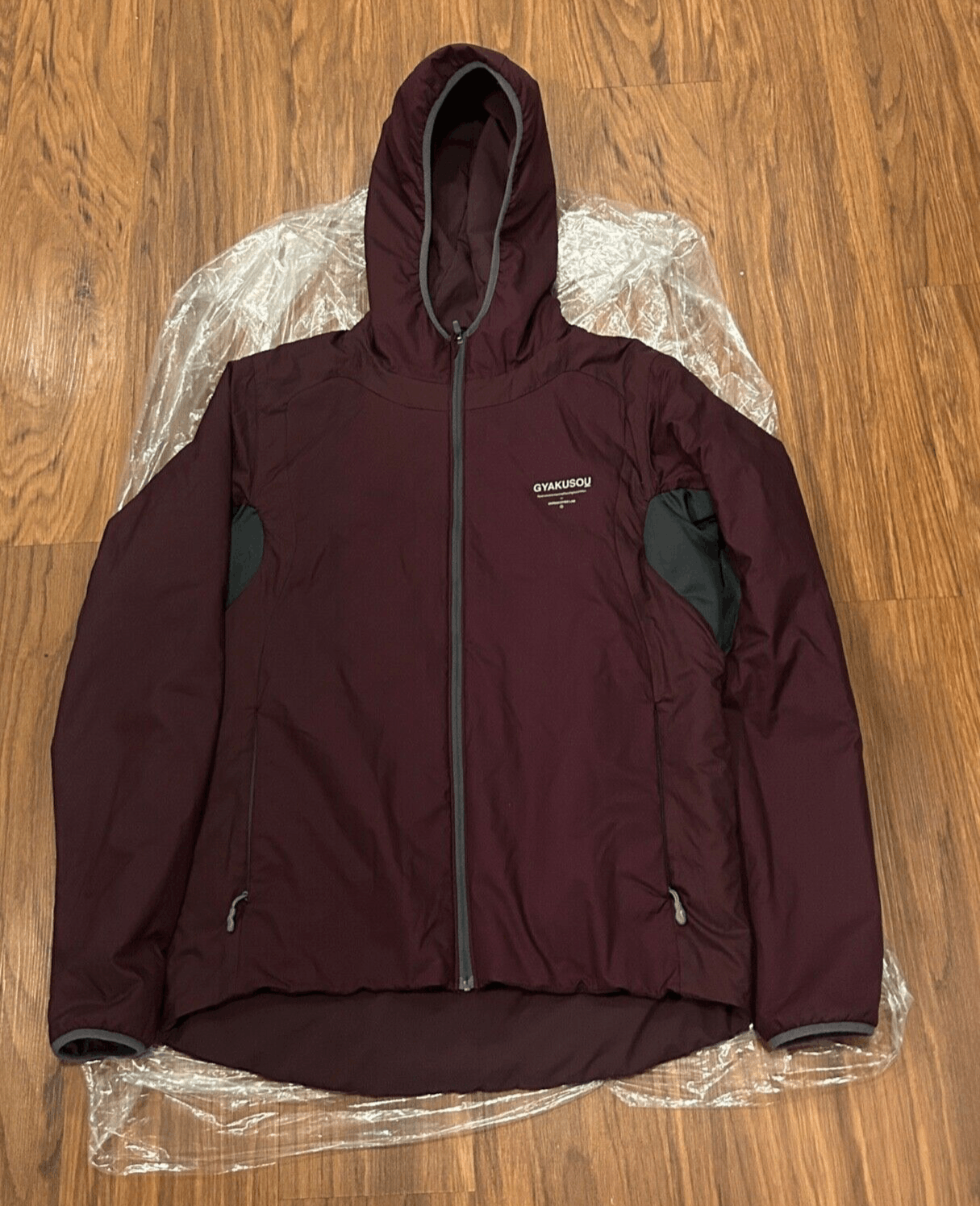 image of Undercover Gyakusou Lightweight Fill Hooded Jacket in Maroon, Men's (Size Medium)