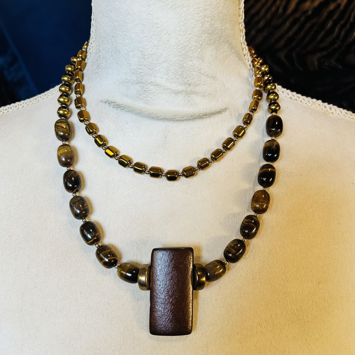 Handmade Handcrafted double strand oil slick di-cut glass necklace Size ONE SIZE - 2 Thumbnail