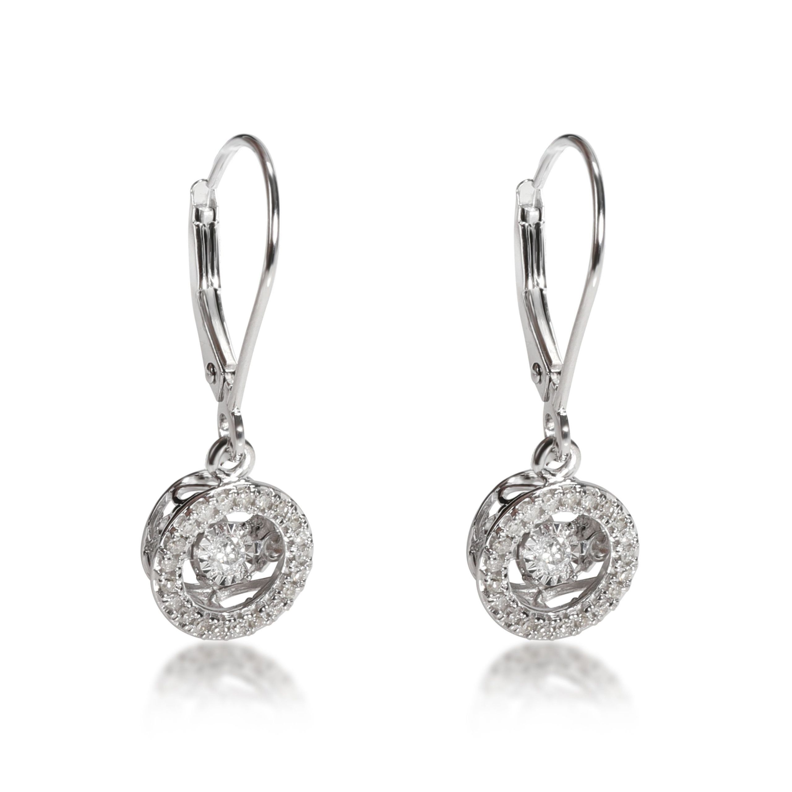 image of Diamond Drop Earrings In 10K White Gold 0.15 Ctw, Women's