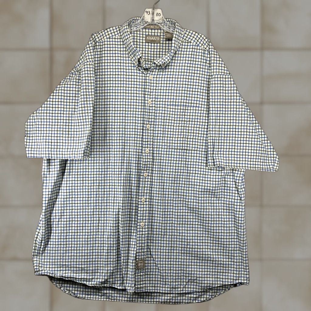 Arrow VINTAGE Arrow Button-Up Shirt 3XLT TALL Cotton Beige Blue Green Check Oxford Short Sleeve Classic 90s Mens Shirt Size US XXL / EU 58 / 5 - 1 Thumbnail