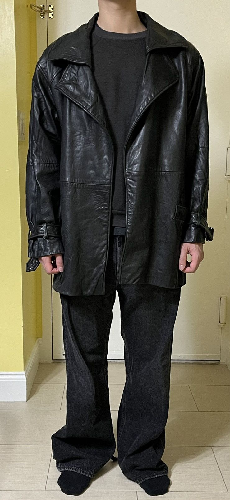 Vintage G-III Black leather trench coat