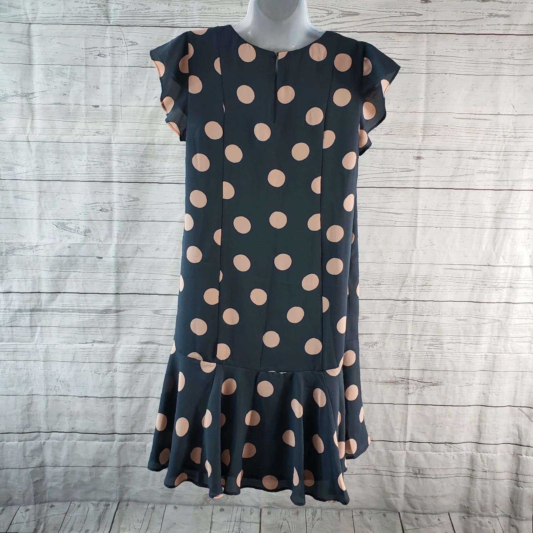 Loft LOFT Ann Taylor Womens Dress Small Blue Pink Polka Dot Short Sleeve Round Neck Shift Size 28" / US 6 / IT 42 - 4 Thumbnail