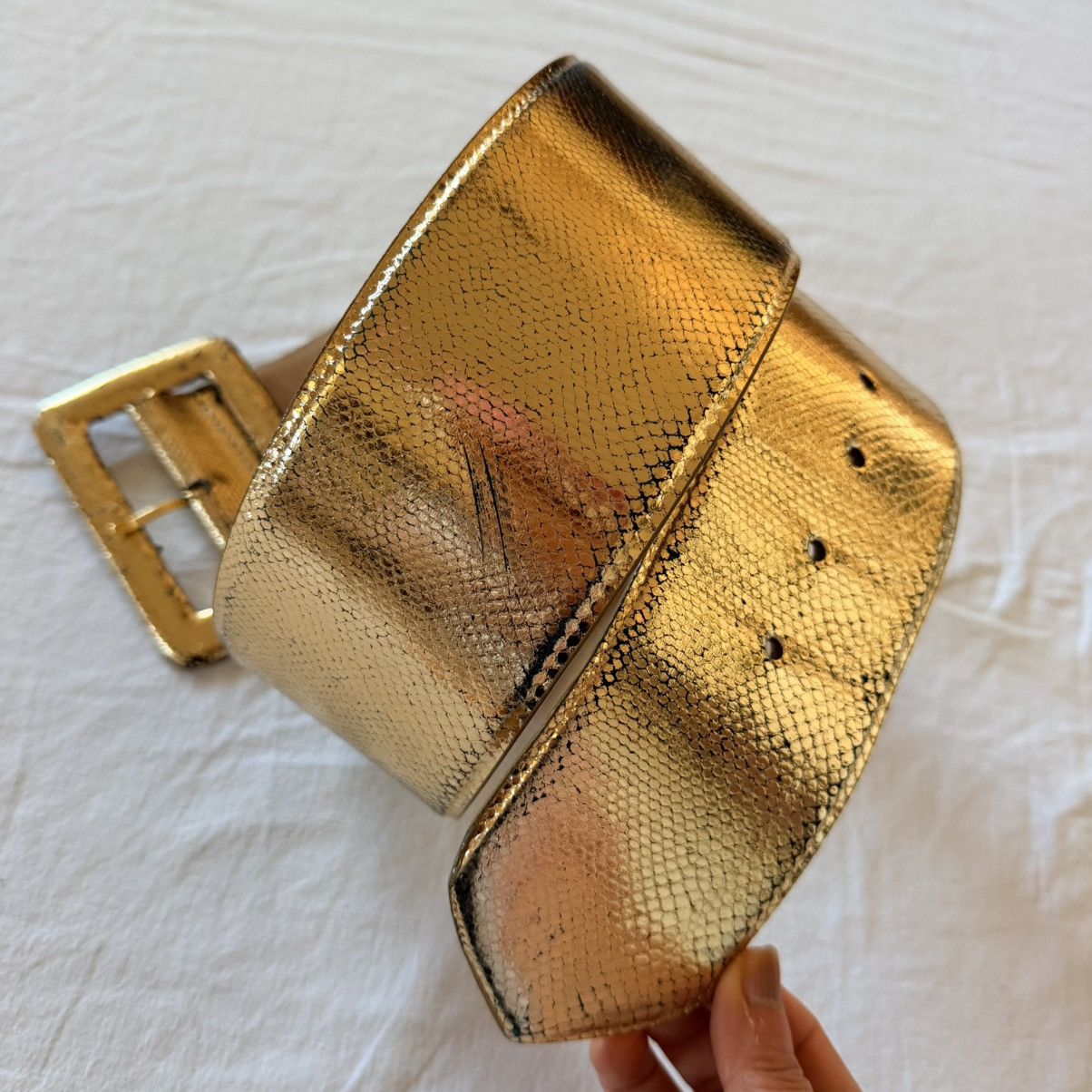 Other W. Kleinberg Wide Snakeskin Exotic Gold Leather Belt USA 34" Size ONE SIZE - 2 Thumbnail