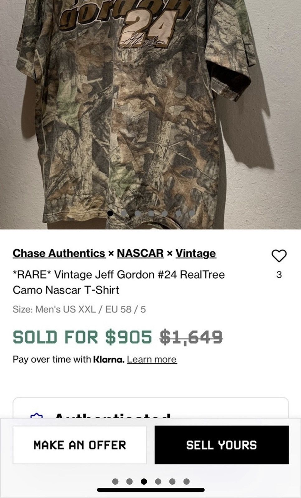 NASCAR *RARE* Vintage Jeff Gordon #24 RealTree Camo Nascar T-Shirt Size US XXL / EU 58 / 5 - 6 Thumbnail