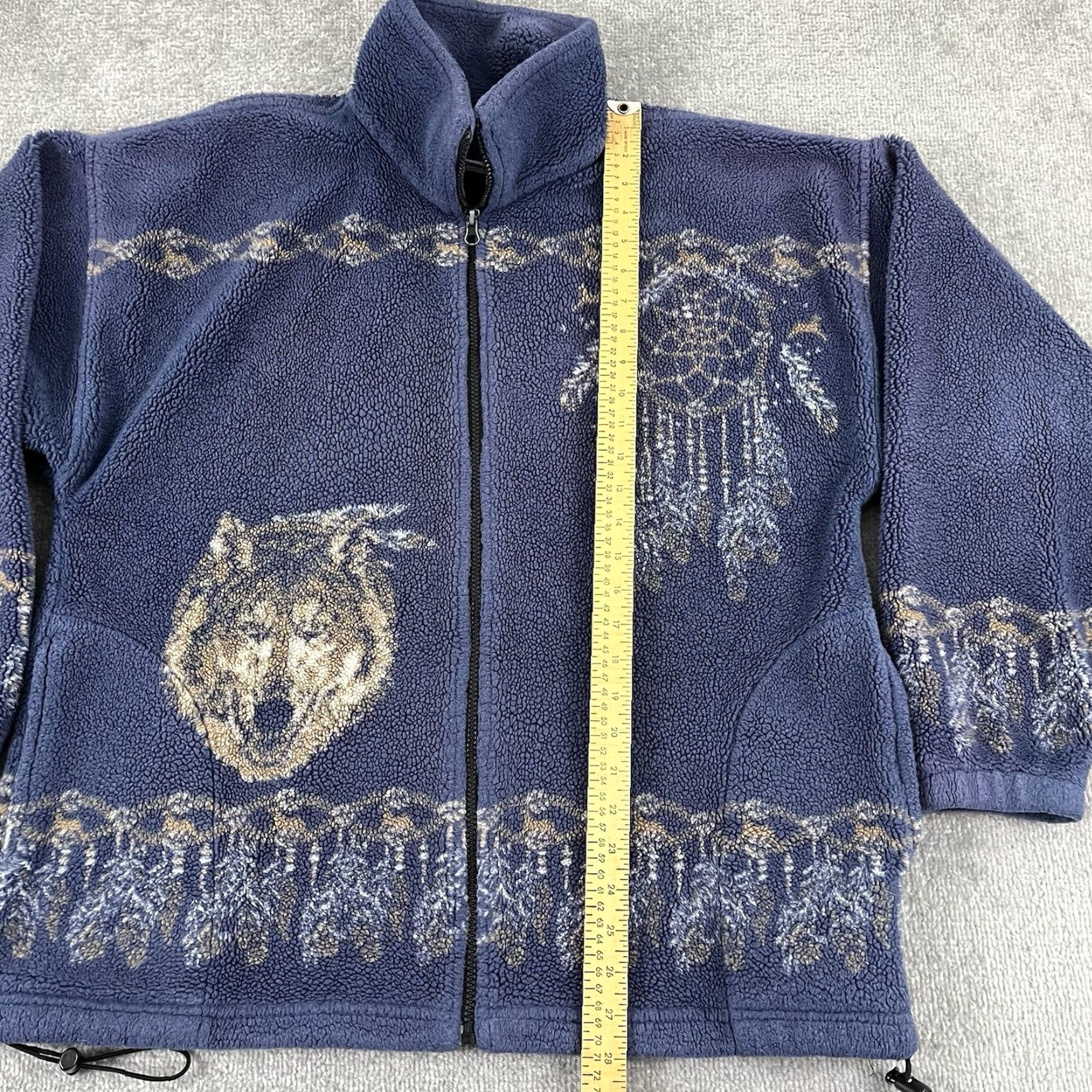 Native VINTAGE Sweater Adult Men Large Blue Fleece Wolves Native Tribal Nature Full Zip Men Size US L / EU 52-54 / 3 - 4 Thumbnail