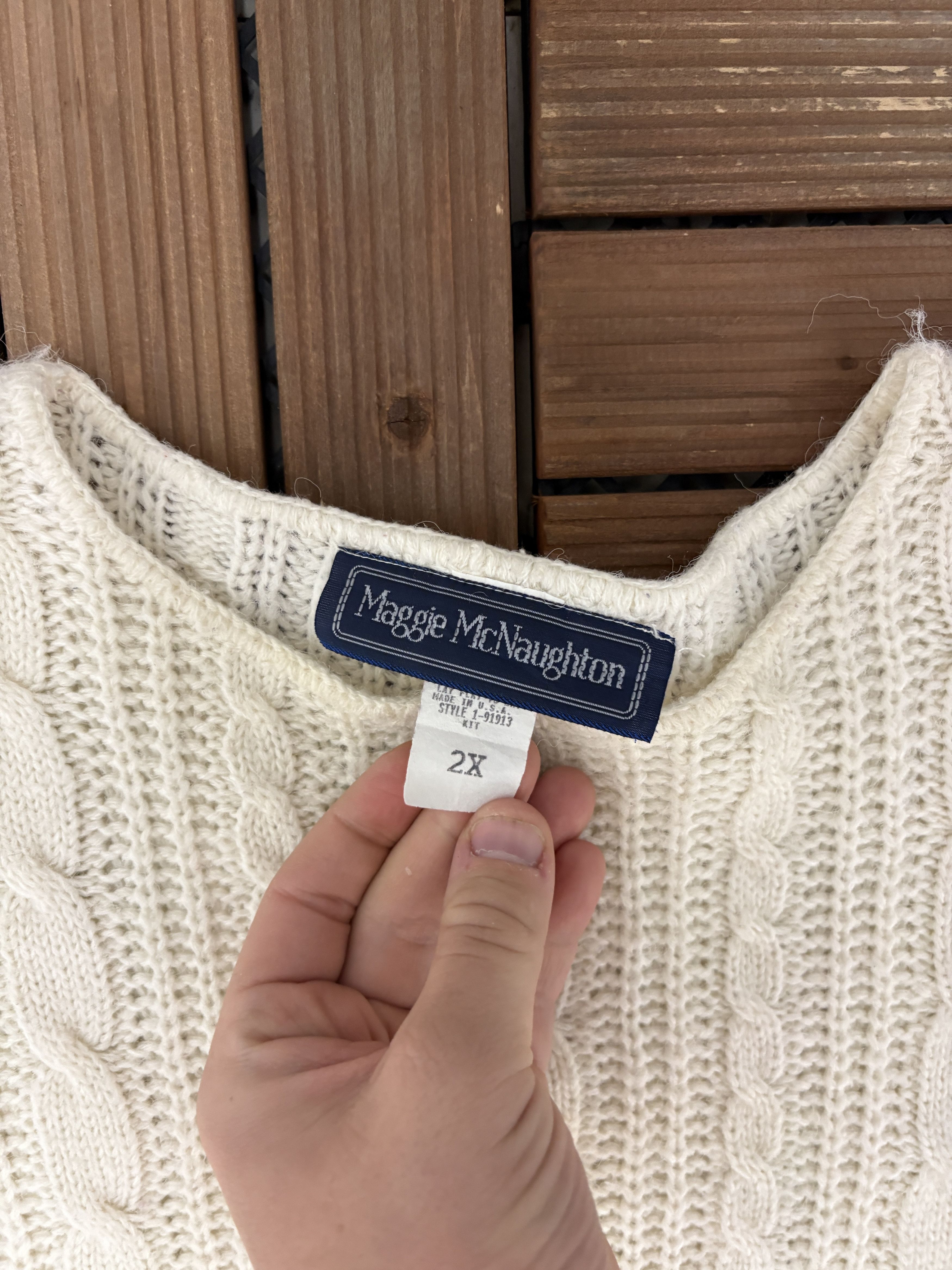 Vintage Maggie McNaughton Cable Knit Vintage White Sweater Size US XXL / EU 58 / 5 - 6 Thumbnail