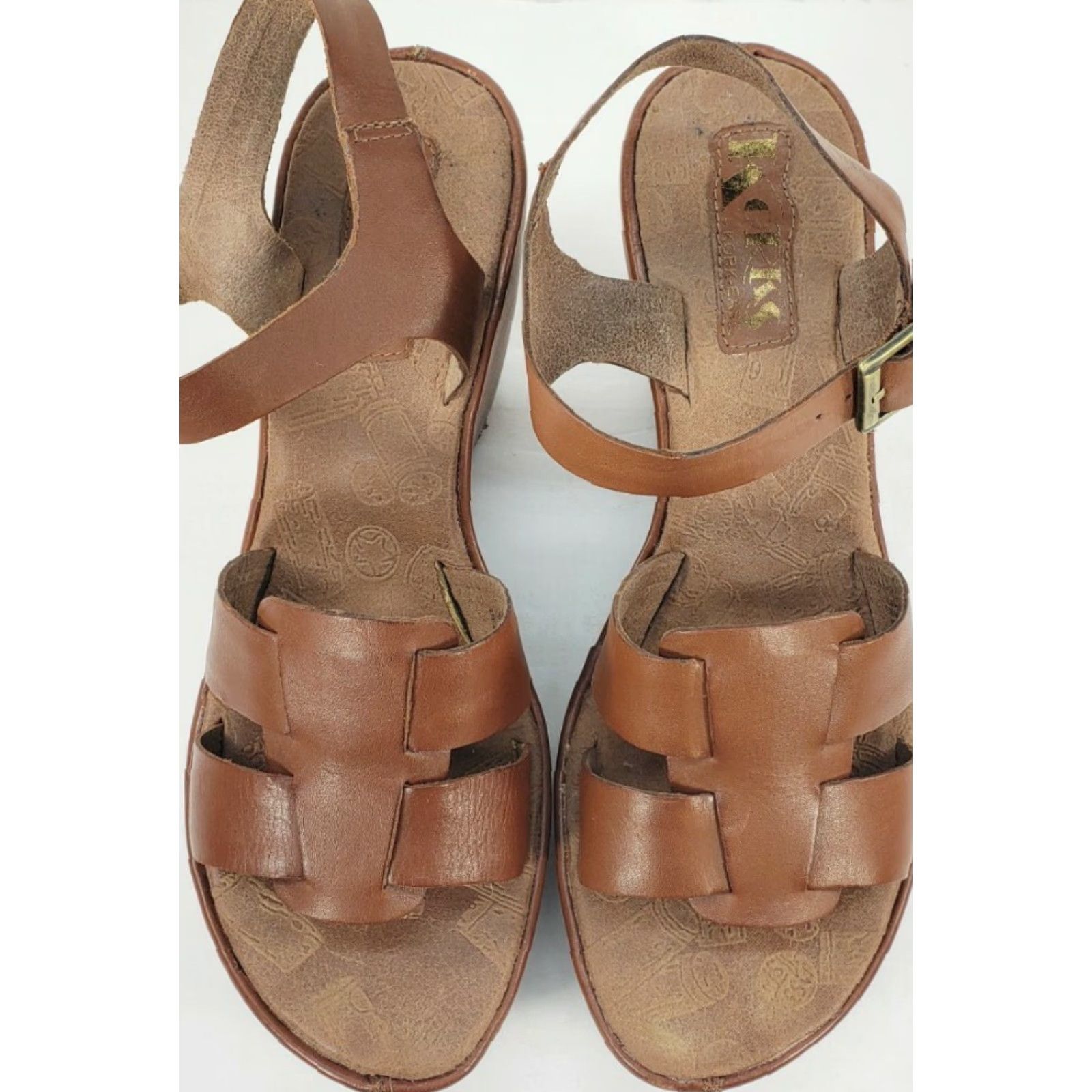 Vintage Korks by Kork-Ease Della Brown Leather Wedge Platform Sandals Women's 9M 40.5EU Size US 9 / IT 39 - 6 Thumbnail