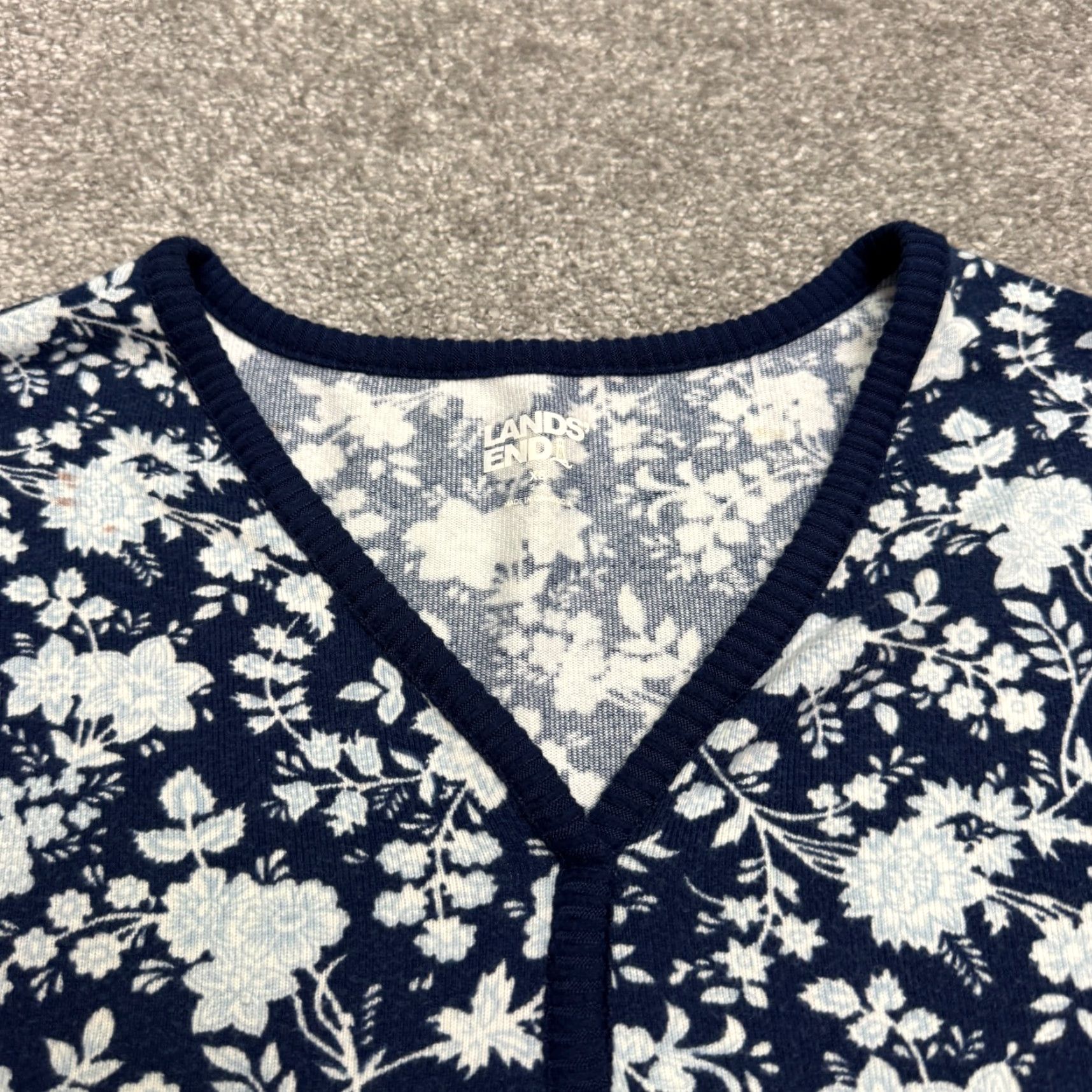 Lands' End VINTAGE Land's End Nightgown V-Neck Sleepwear Dress Womens XS Navy Blue White Floral Size XS / US 0-2 / IT 36-38 - 6 Thumbnail