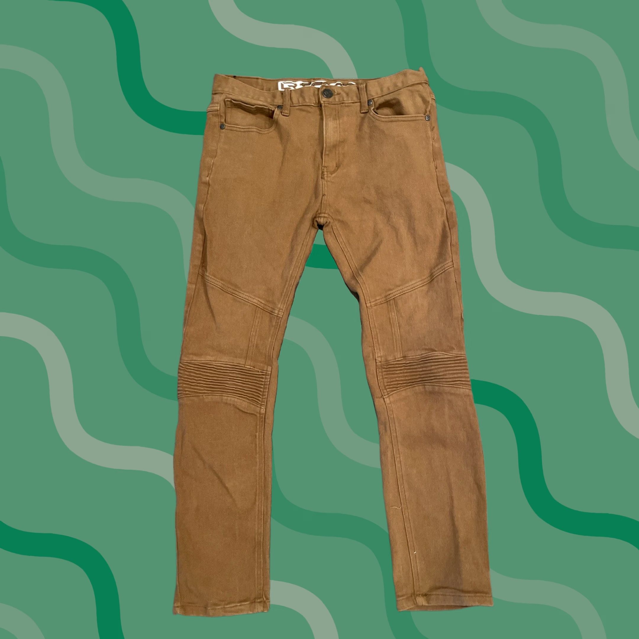 Denime LR Scoop Jeans Mens 32 Blue Tan Skinny Ribbed Stretch Denim Size 34x32 32x27 Skater F417 Size US 32 / EU 48 - 1 Thumbnail
