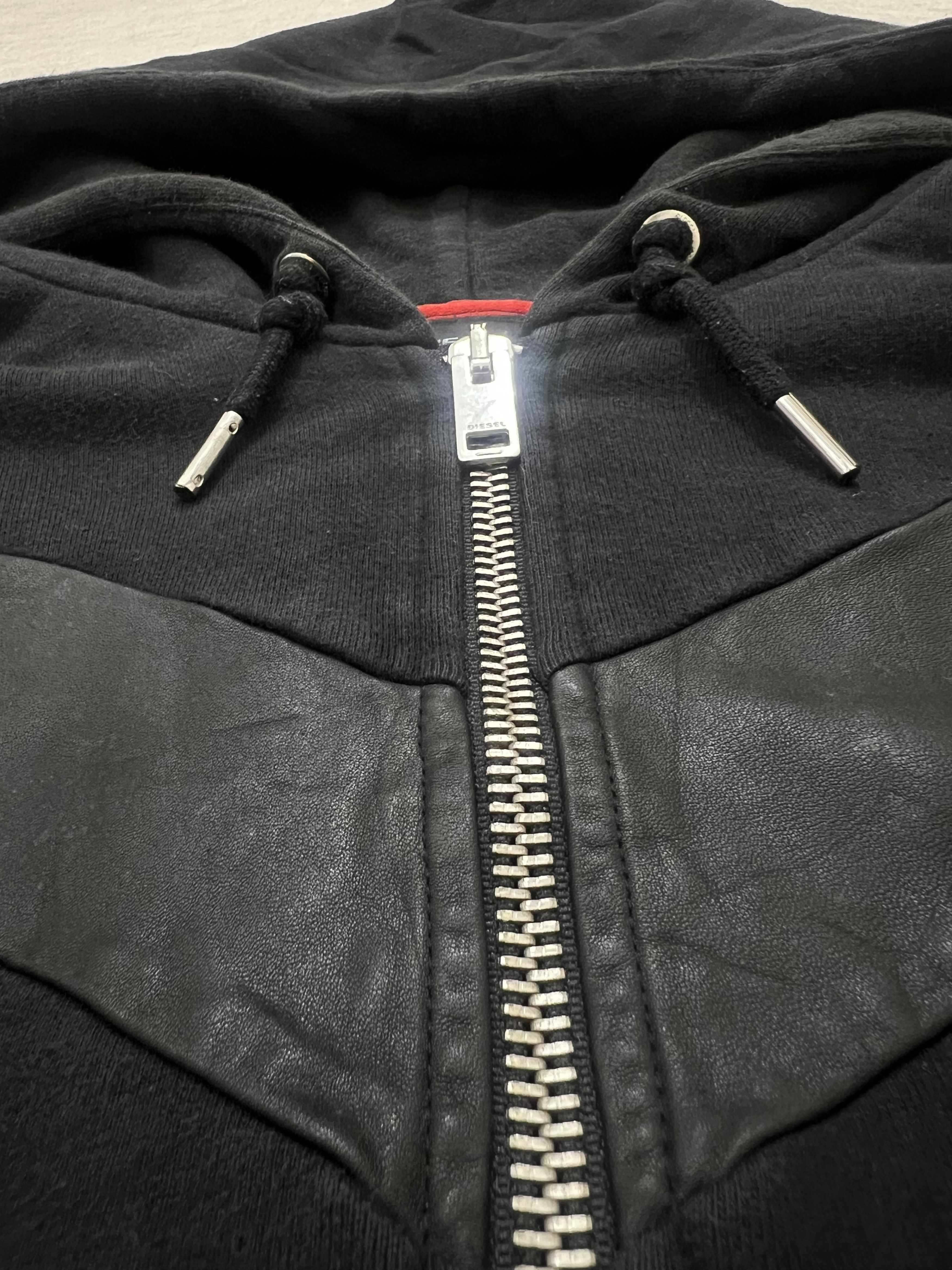 Diesel 2000s Diesel Timeless Lamb Skin Leather Hybrid Zip Hoddie Size US XL / EU 56 / 4 - 5 Thumbnail