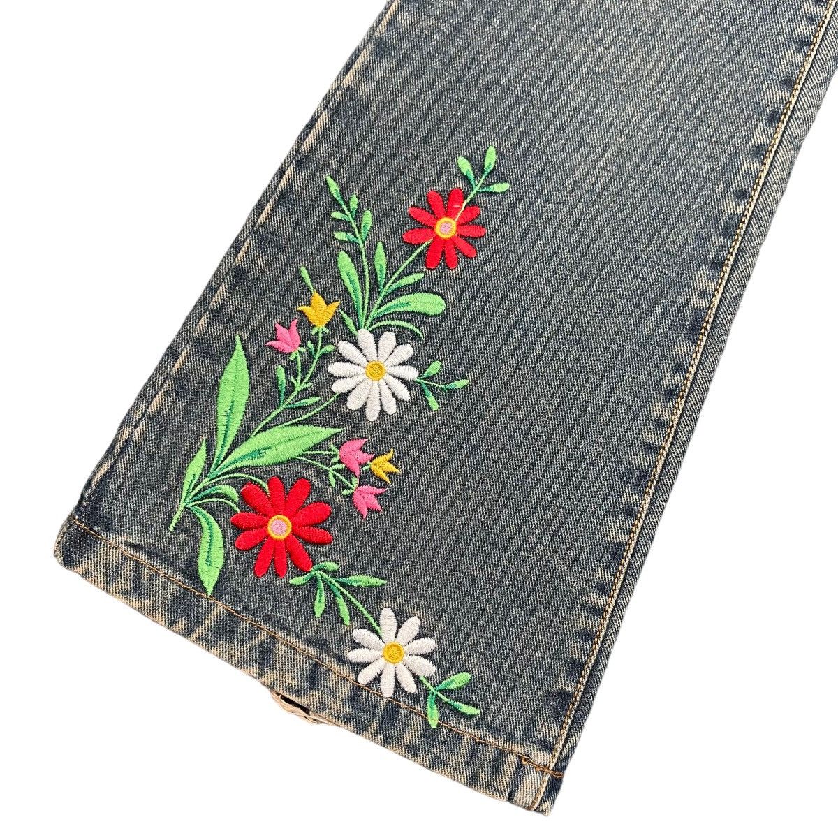If Six Was Nine × Le Grande Bleu (L.G.B.) × Tornado Mart Flare Jeans Floral Embroidered Lace Washed Lolita Denim Size US 28 / EU 44 - 5 Thumbnail