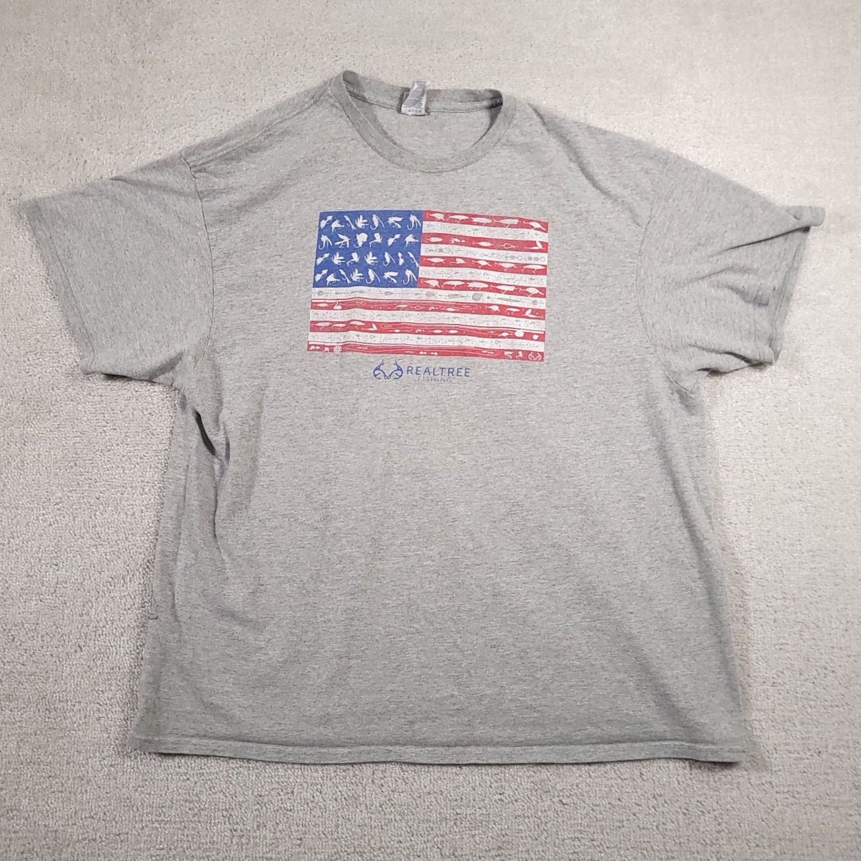 Delta VINTAGE RealTree Fishing T-Shirt Mens 2XL Gray American Flag Outdoors Camp Size US XXL / EU 58 / 5 - 2 Thumbnail