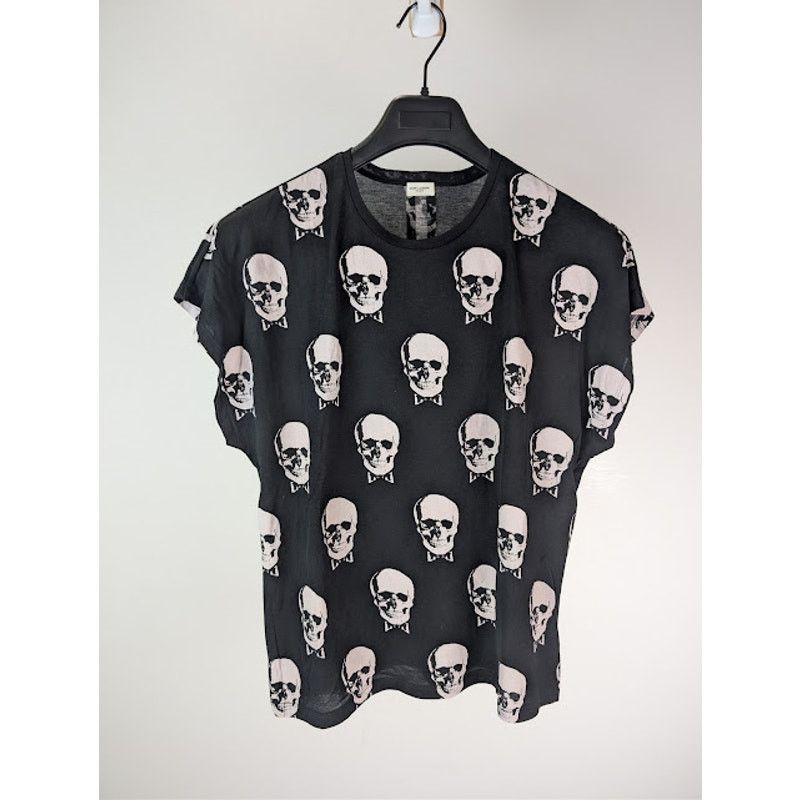 Saint Laurent Paris o1rshd1 Skull and Bowtie Print T-Shirt in Black / White Size US XS / EU 42 / 0 - 9 Thumbnail