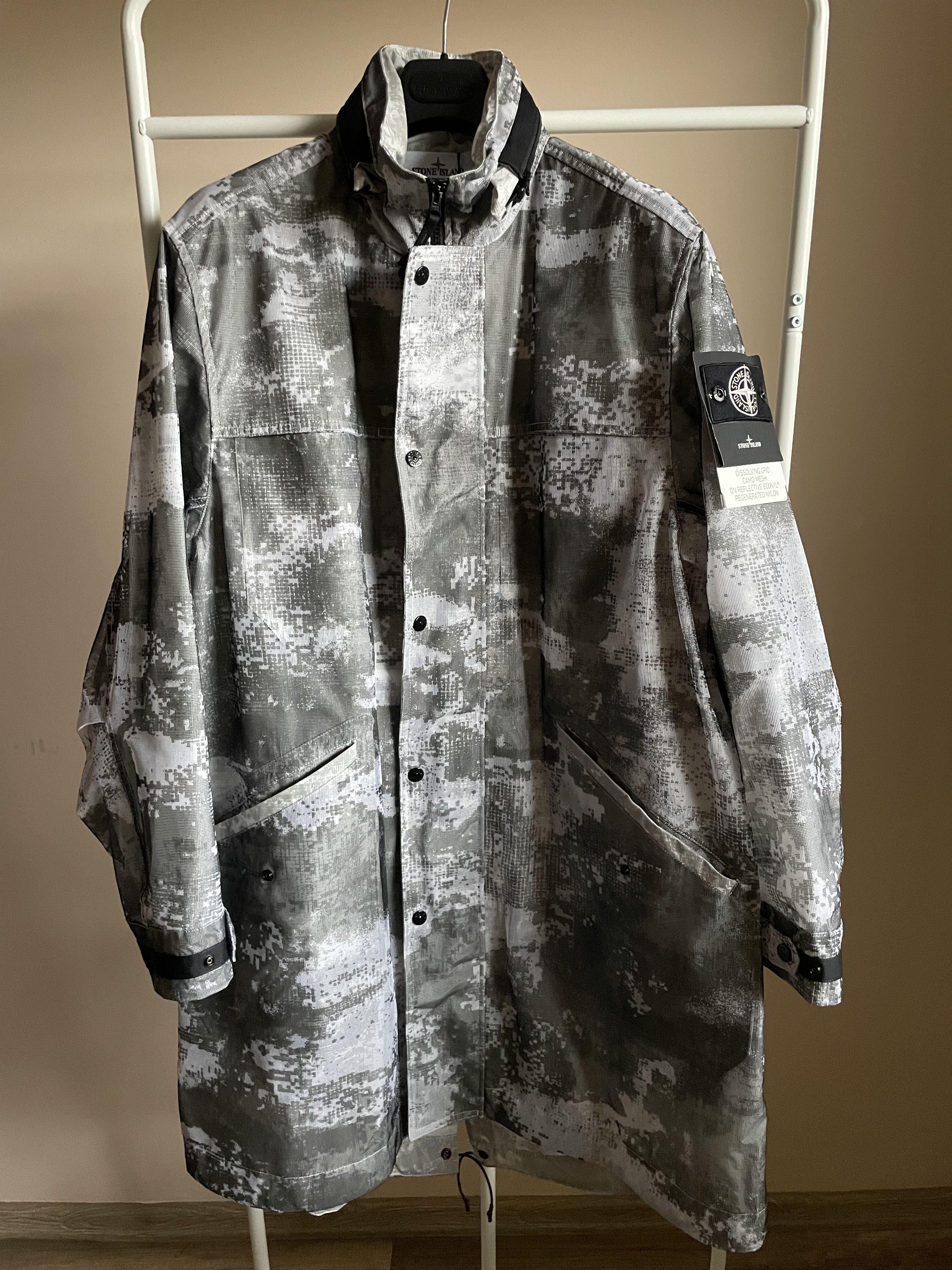 Stone Island Dissolving Grid Camo Mesh On Reflective Nylon