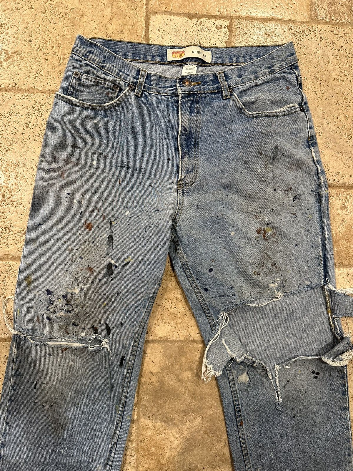 Route 66 × Vintage Vintage Route 66 Painter’s Distressed Thrashed Blue Denim Size US 34 / EU 50 - 6 Thumbnail