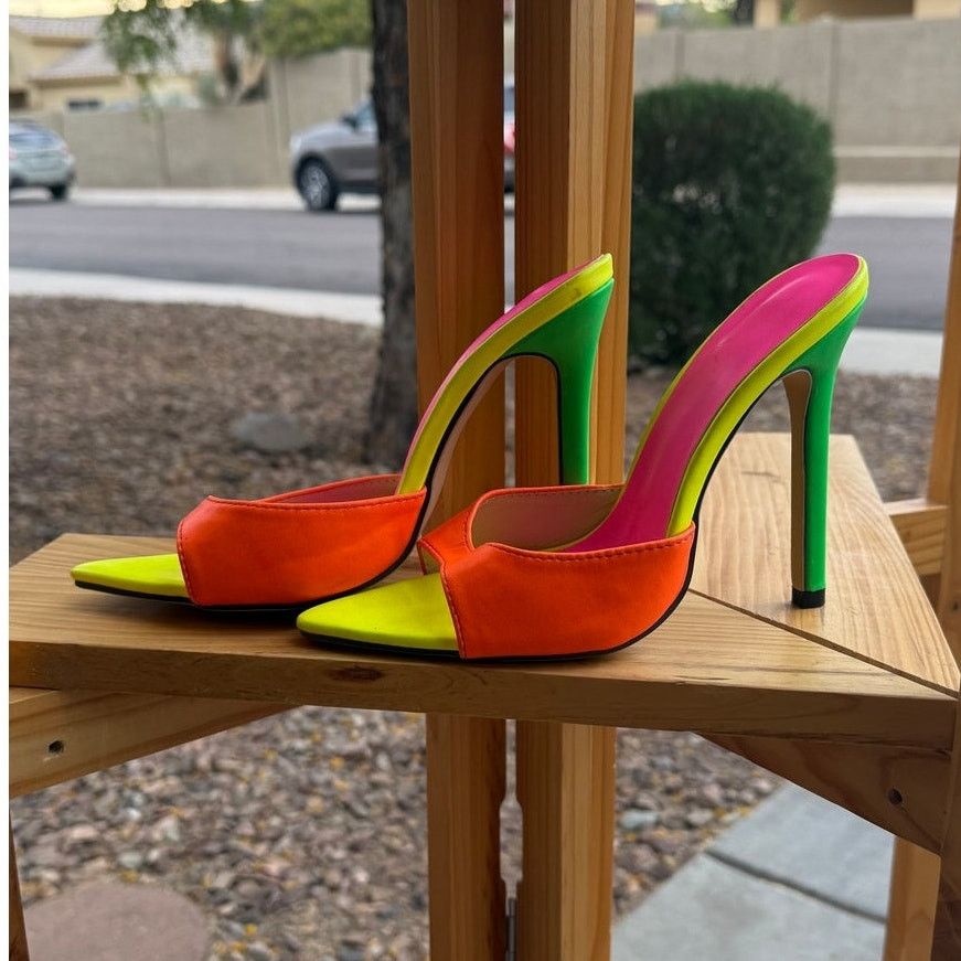 Other Color Block Neon Mule Stileto Heels size 35 (5) Size US 5 / IT 35 - 2 Thumbnail