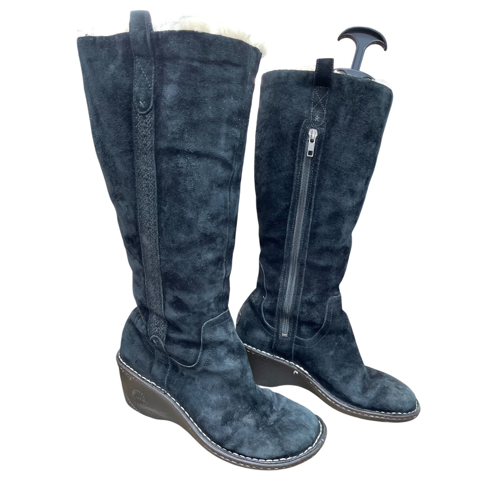 Ugg UGG Australia Womens Black Leather Sheep Lined Knee Winter B Size US 9 / IT 39 - 4 Thumbnail