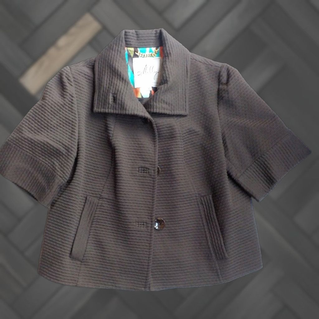 MILLY Milly of New York Cropped Swing Jacket Brown 100% Cotton Size 10 Women's Jacket Size L / US 10 / IT 46 - 1 Thumbnail