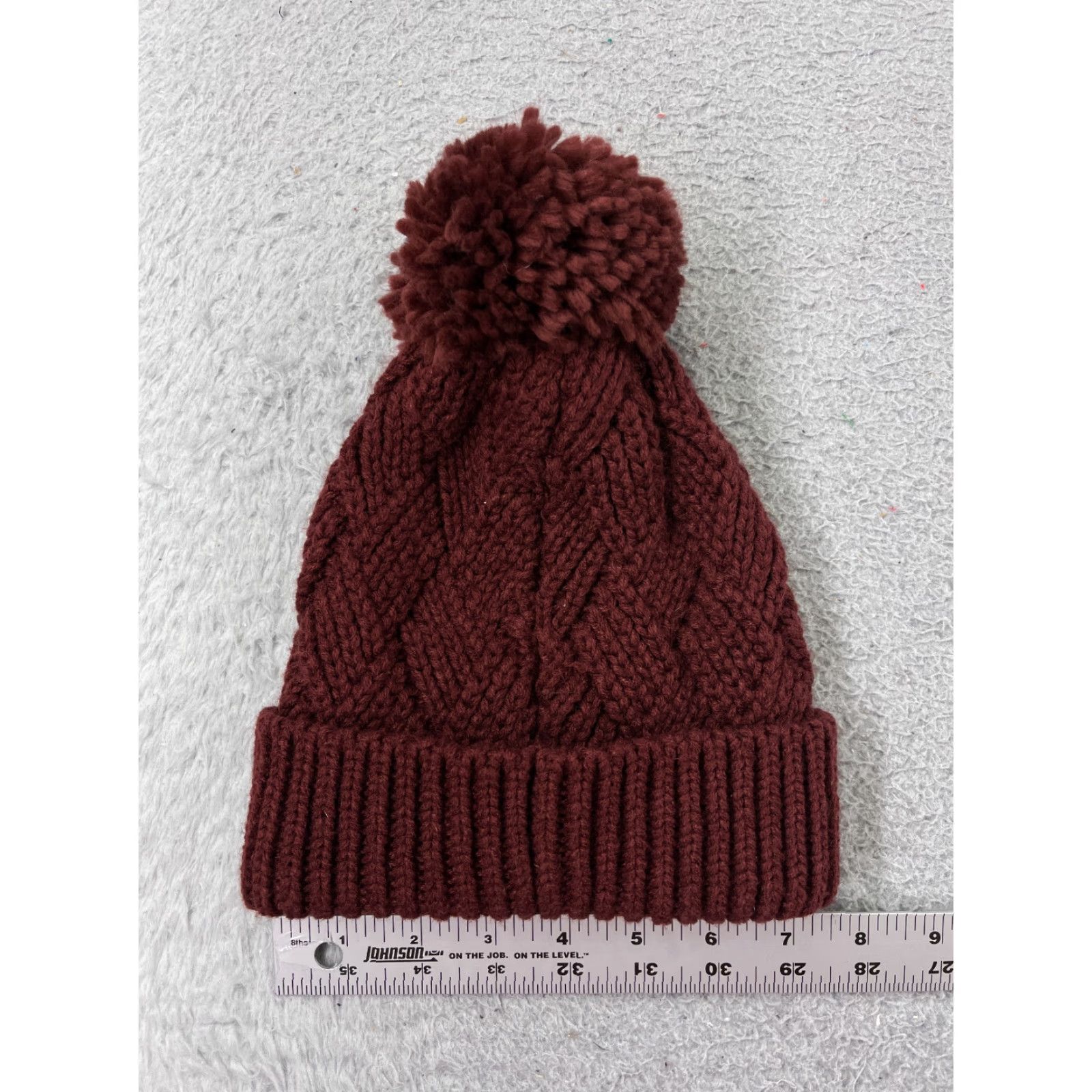 Vintage Womens Beanie Toque One Size Red Cable Knit 100% Acrylic Ski Winter Pom Size ONE SIZE - 3 Thumbnail