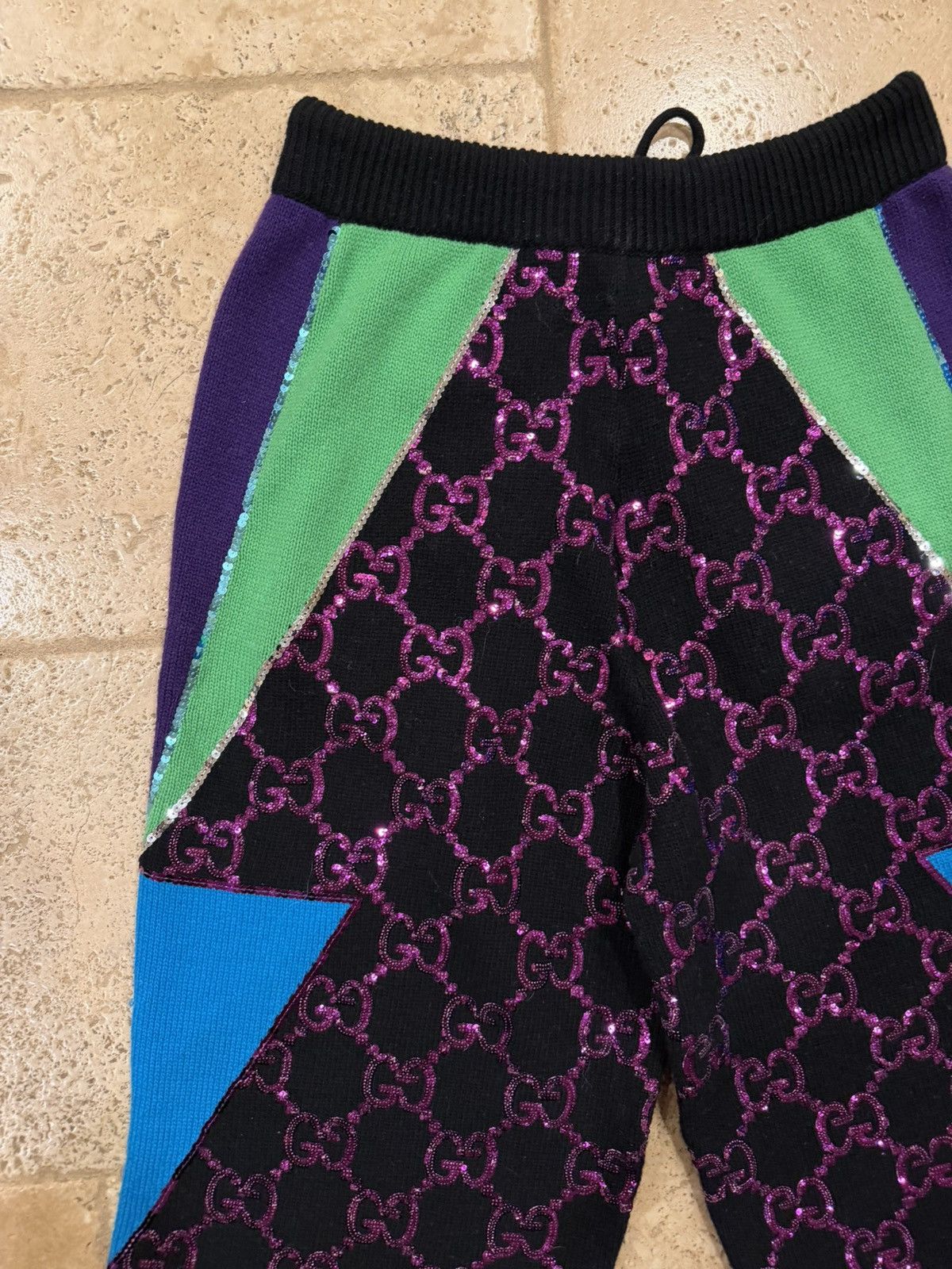 Gucci Gucci GG Sequin Monogram Purple / Black Wool Rib Knit Pants Size 30" / US 8 / IT 44 - 6 Thumbnail