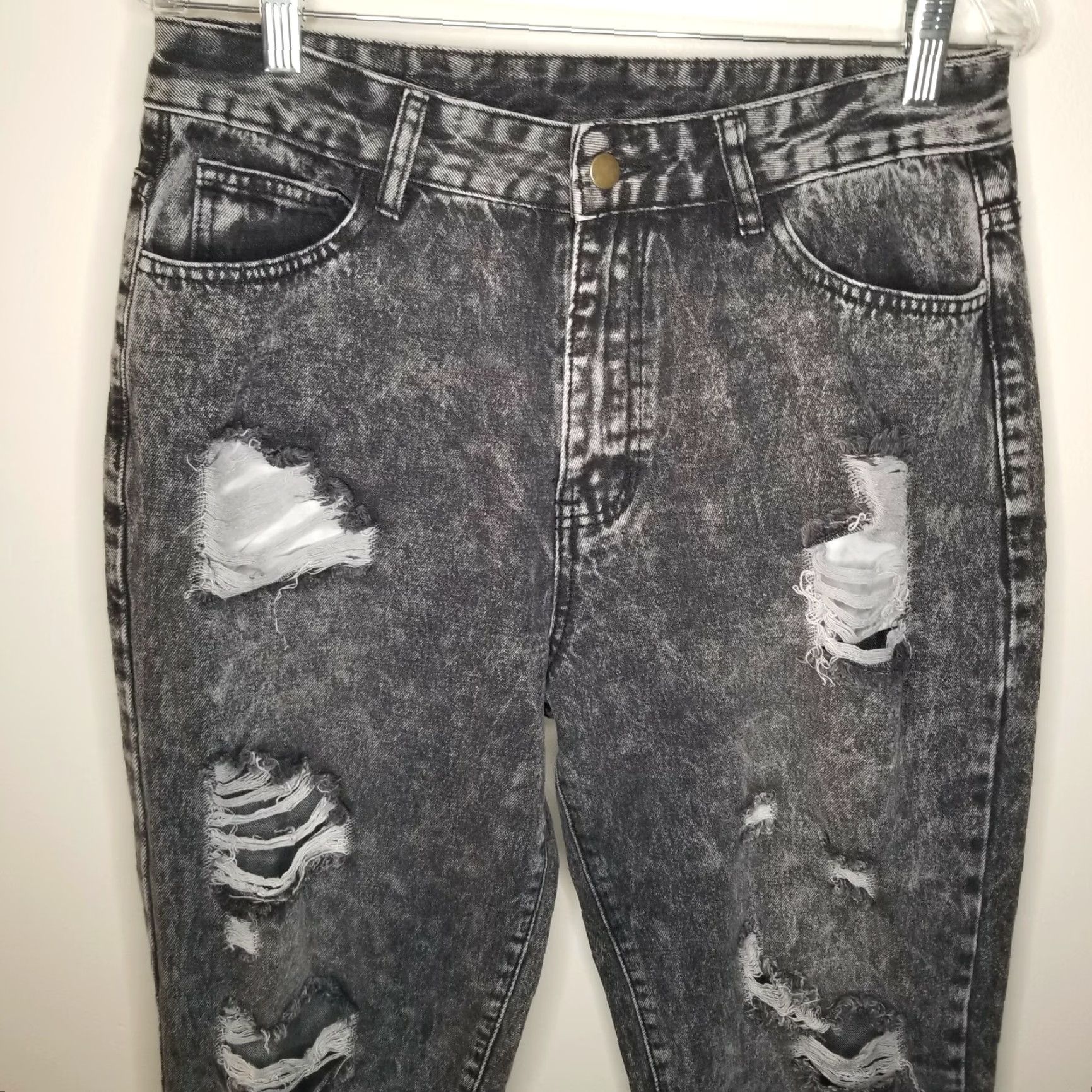 Shein SHEIN Women's Black Distressed Ripped Jogger Jeans Size L Size 36" / US 14 / IT 50 - 2 Thumbnail