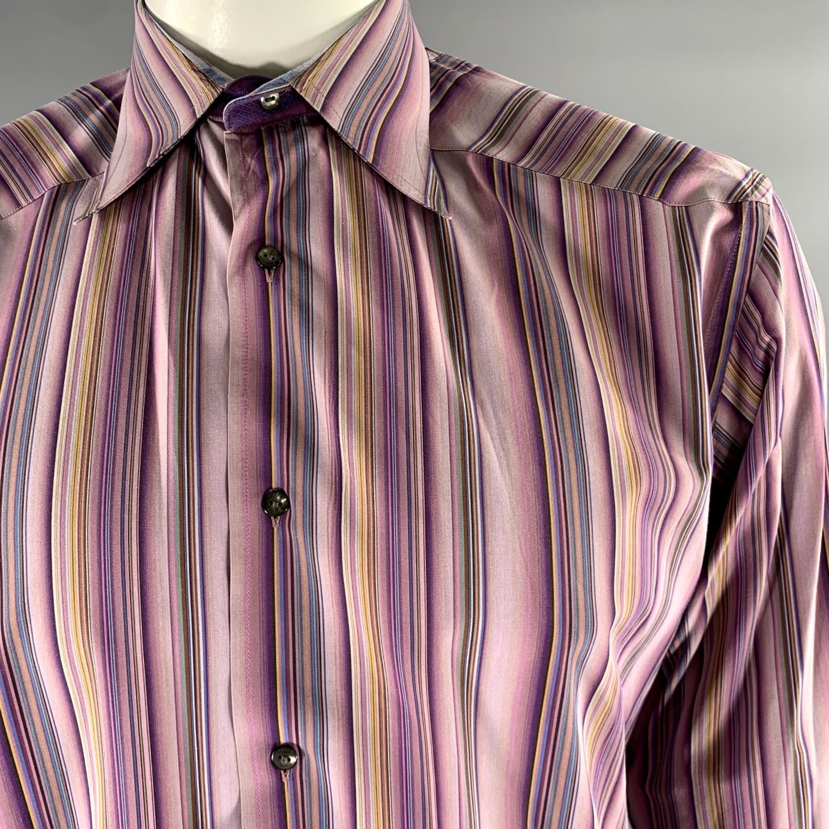 Robert Graham ROBERT GRAHAM Purple Multi-Color Stripe Cotton Blend Long Sleeve Shirt Adult L Size US L / EU 52-54 / 3 - 2 Thumbnail