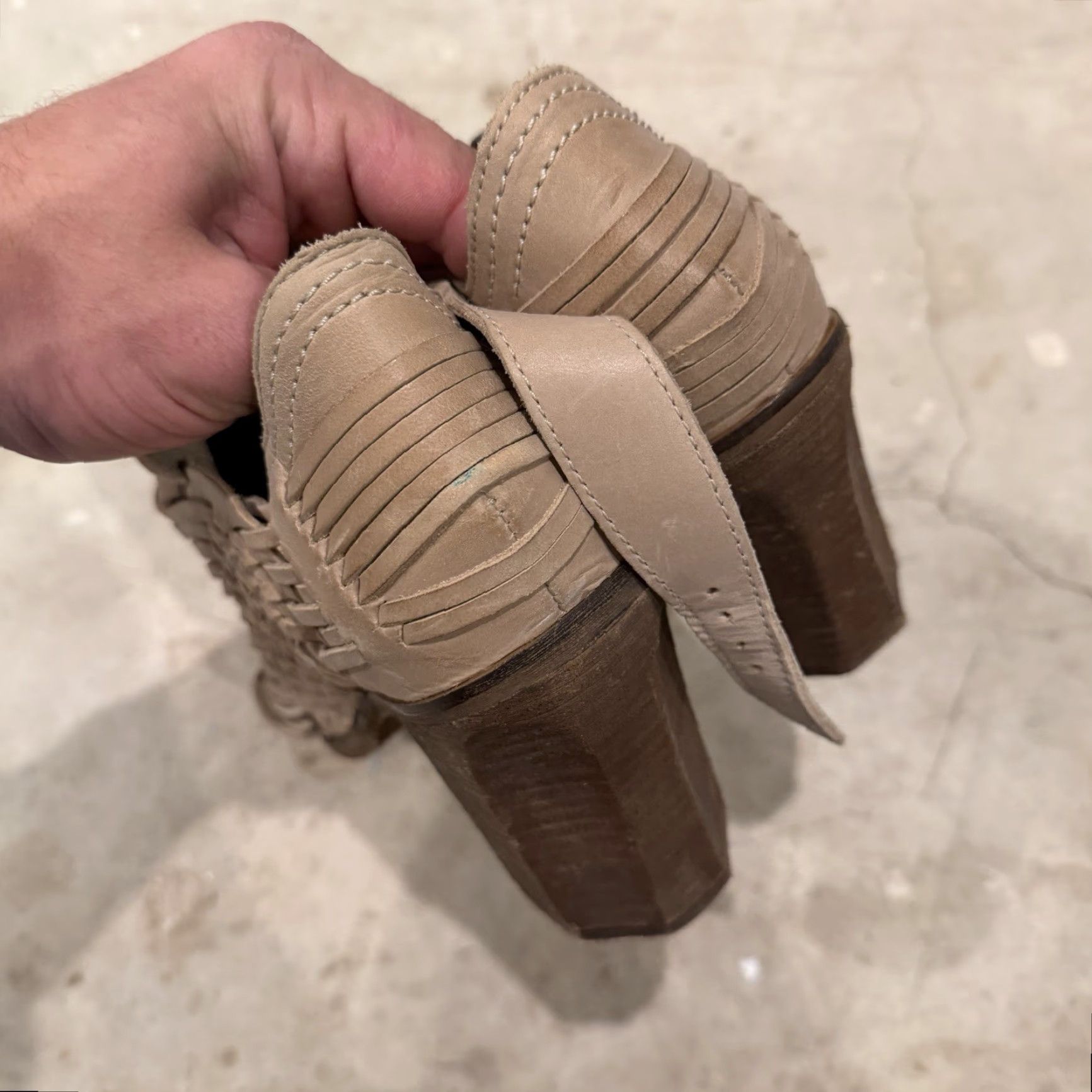 Vintage Naughty Monkey Killion Dress Pump Size 8.5 Leather - Bootie, Block Heel, Ankle Strap, Peep Toe, Leather Upper, Beige, Women, Vintage: No Size M / US 6-8 / IT 42-44 - 6 Thumbnail