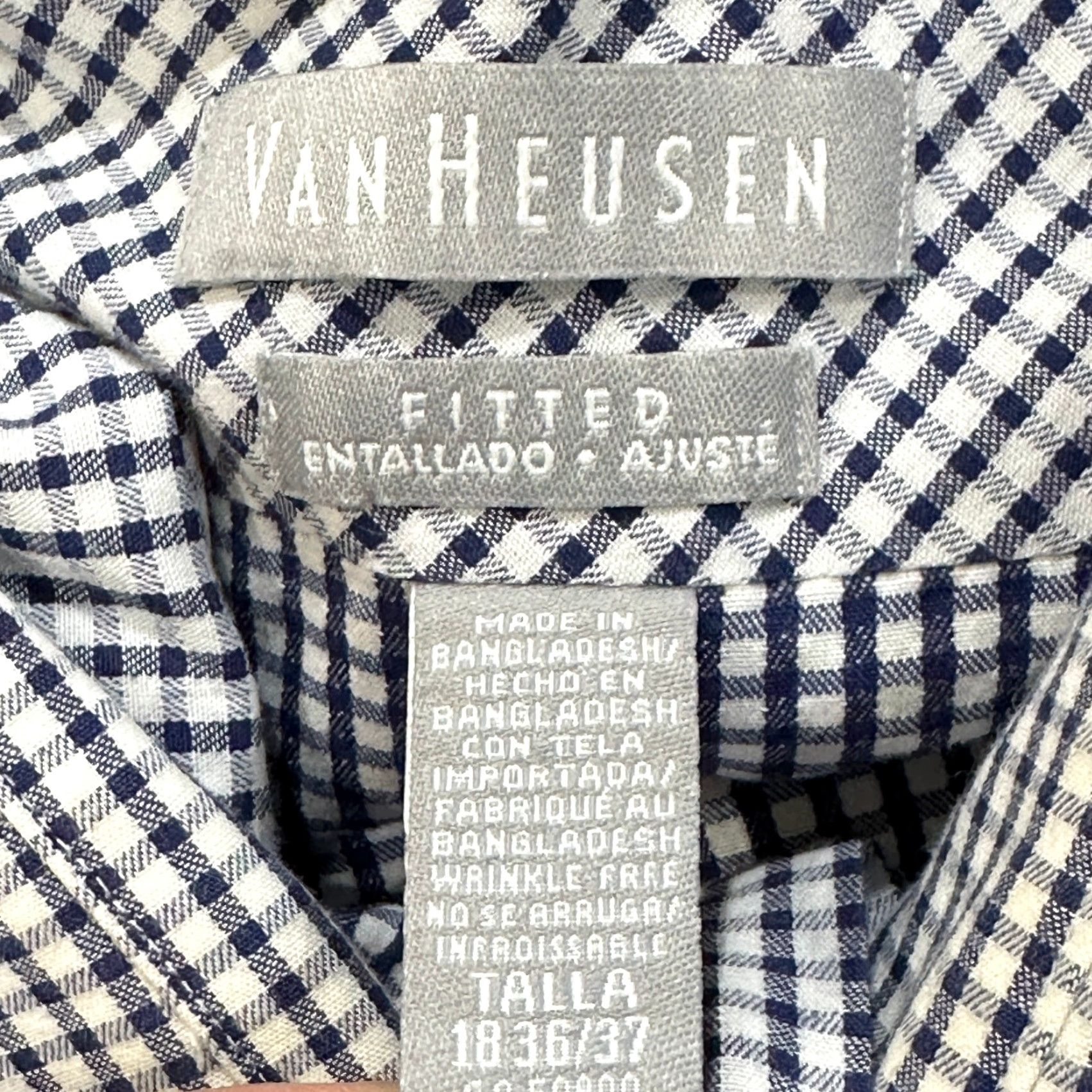 Van Heusen Van Heusen Shirt Men 18 Blue White Checkered Cotton Wrinkle Free Gingham Shirt Size US XXL / EU 58 / 5 - 4 Thumbnail