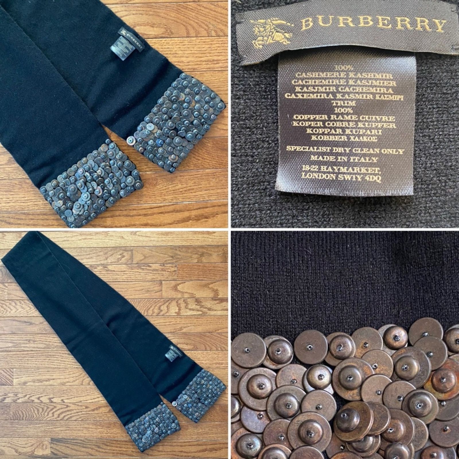 Burberry BURBERRY Black Cashmere Scarf with Copper Metallic Trim EUC Size ONE SIZE - 1 Thumbnail