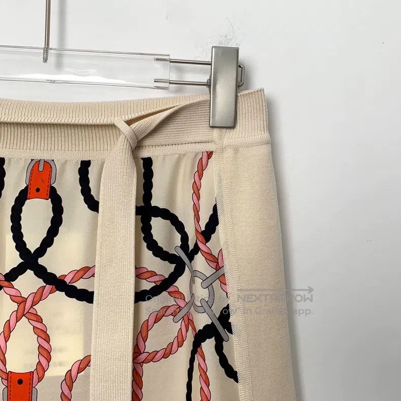 Hermes Hermes Beige Rope Tie Print Silk Asymmetrical Skirt Size 24" / US 00 / IT 34 - 3 Thumbnail