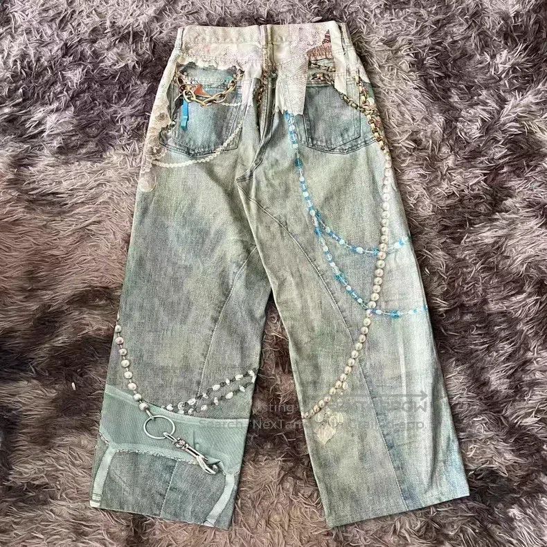 Acne Studios Acne Studios size S Lace Pearl Chain 3D Print Loose Low Ri Size US 27 - 2 Thumbnail