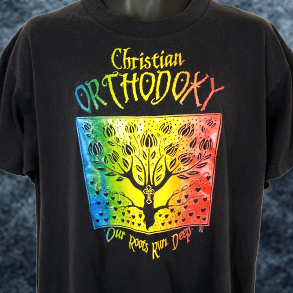 Vintage VINTAGE Christian Orthodoxy T Shirt Mens Size XL 90s Roots Run Deep Rainbow Cross Black Cotton Oneita Short Sleeve Crew Neck Bible Theme Size US XL / EU 56 / 4 - 1 Thumbnail
