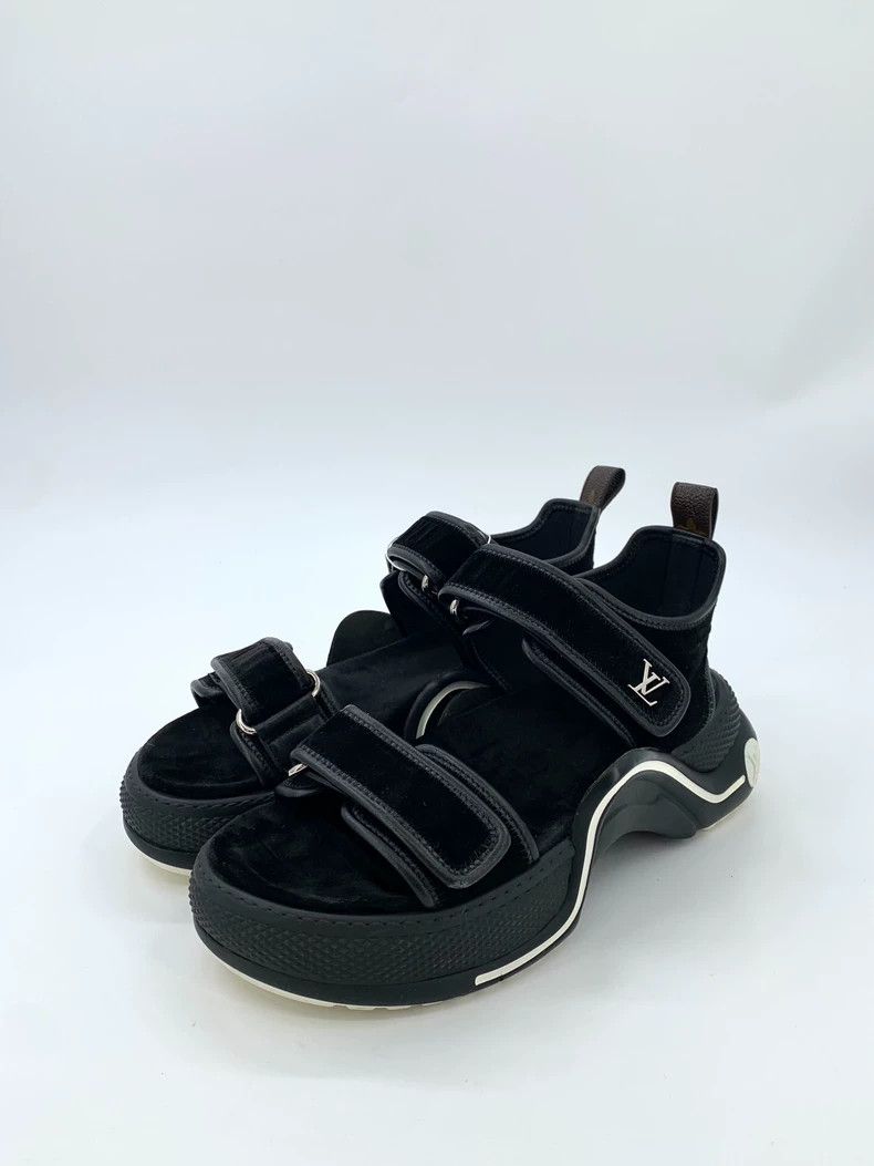 Louis Vuitton Louis Vuitton Black suede platform sandals Size US 5.5 / EU 38 - 1 Thumbnail