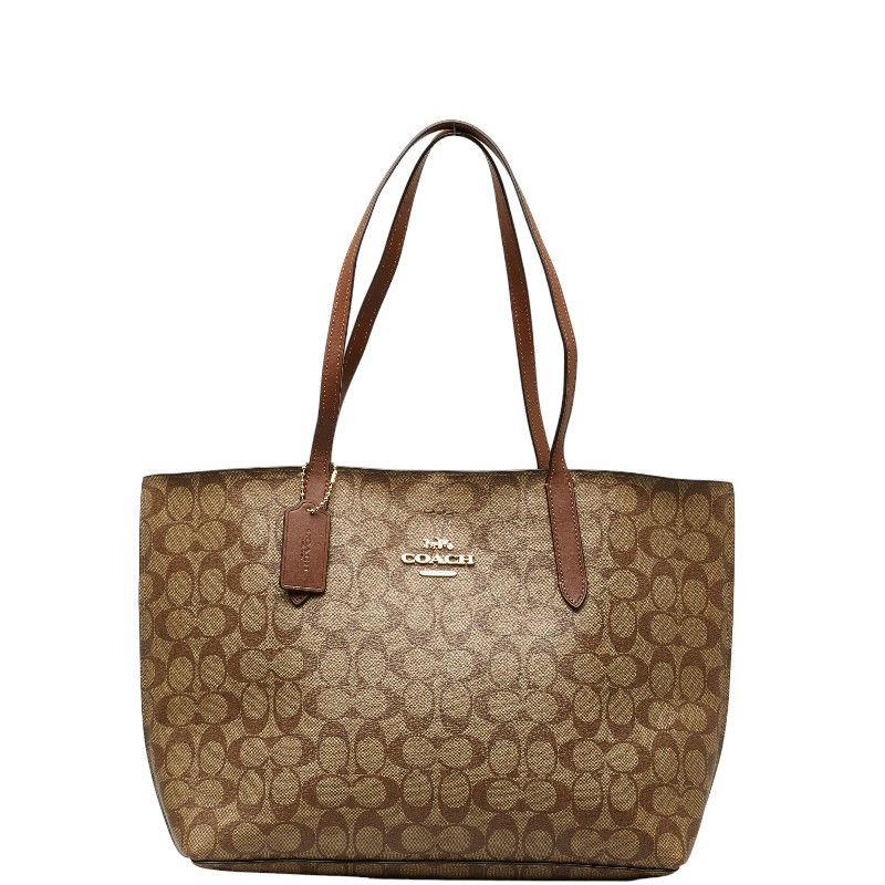 image of Coach Signature Tote Bag Tote Bag Canvas In Good Condition in Brown, Women's