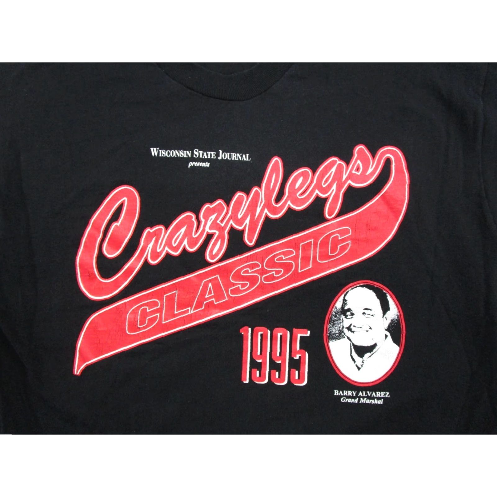 Fruit Of The Loom VINTAGE 1995 14th Annual Crazylegs Run Shirt XL Wisconsin Badgers Single Stitch Shirt Men Black 90s Graphic Tee Size US XL / EU 56 / 4 - 2 Thumbnail