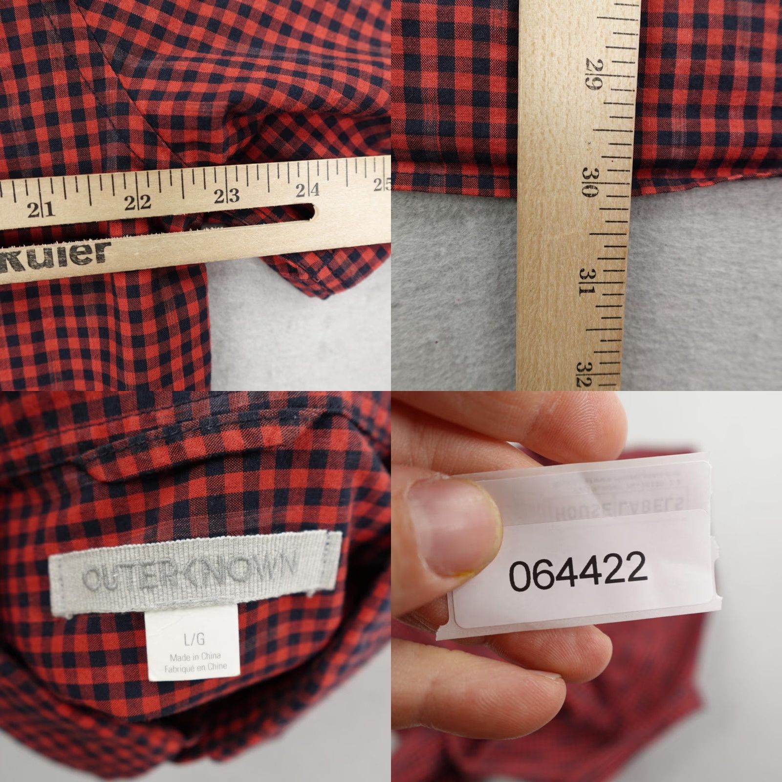 Outerknown VINTAGE Outerknown Shirt Mens Large Red Blue Gingham Plaid Button Up Organic Cotton Camp Size US L / EU 52-54 / 3 - 8 Thumbnail