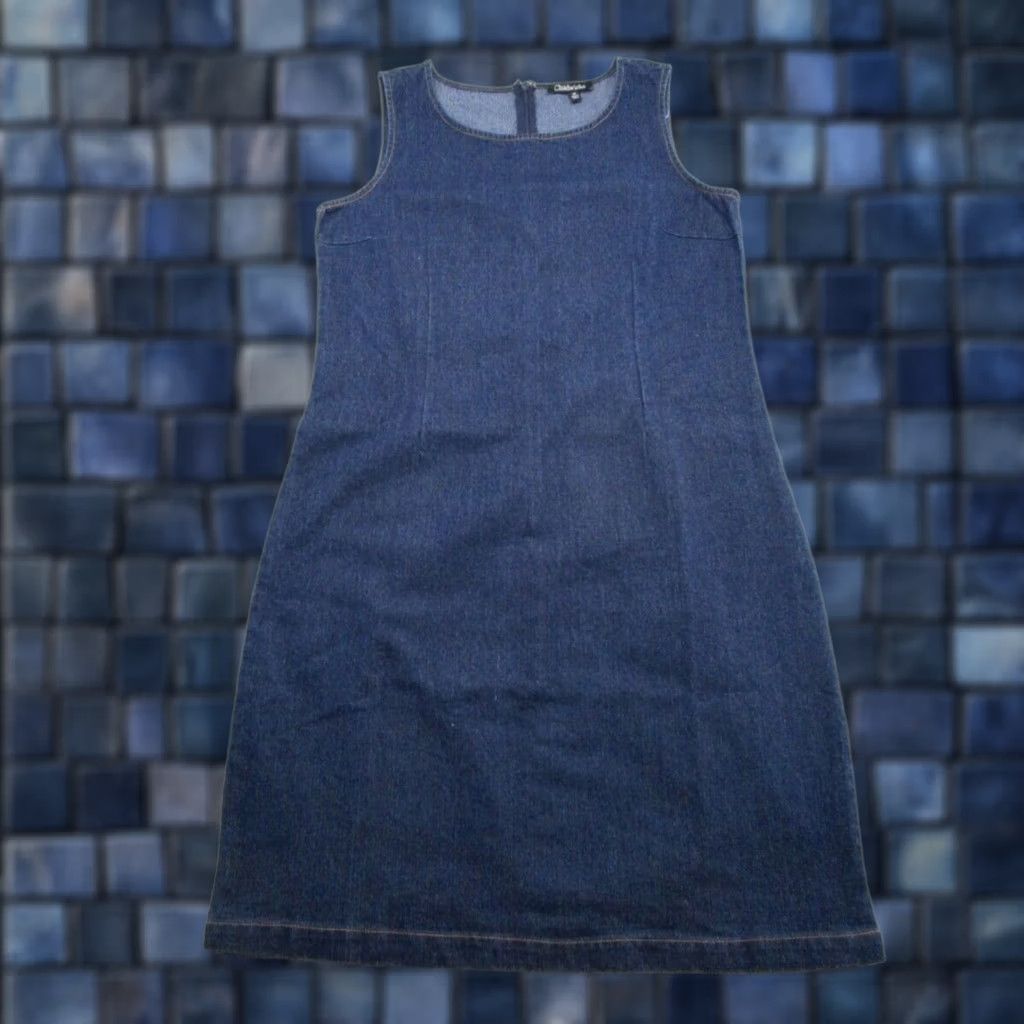 Denime Vintage Chadwicks Denim Midi Dress Women's Size 12 Blue Short Sleeve Back Slit 90s Classic Womens Size XL / US 12-14 / IT 48-50 - 1 Thumbnail