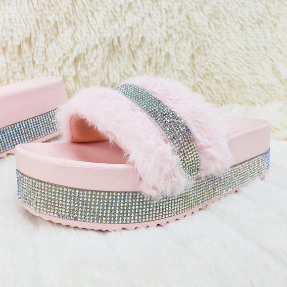 Other Furry Slip On Rhinestone platform sandals Slippers Blush Pin Size US 10 / IT 40 - 3 Thumbnail