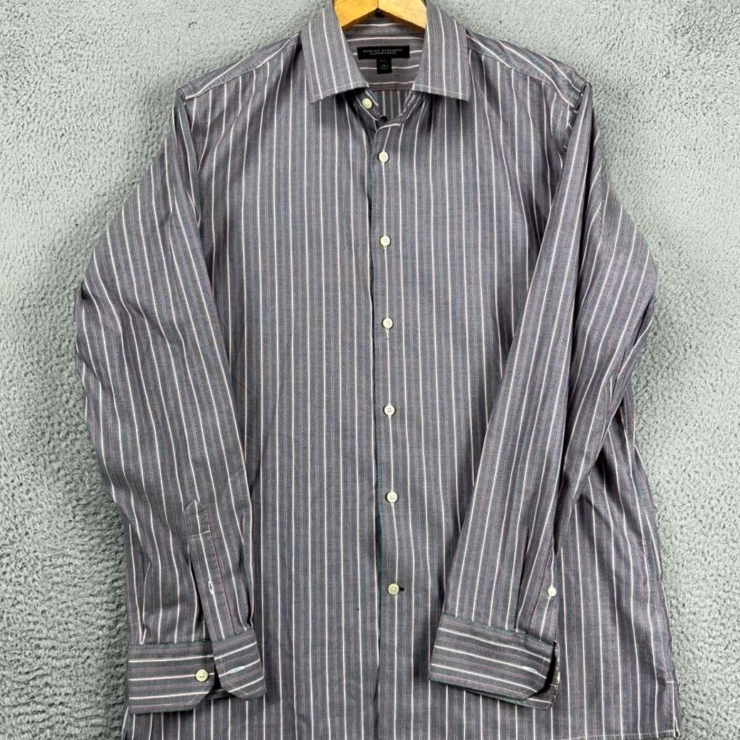 Banana Republic VINTAGE Banana Republic Shirt Men 16-16.5 Large Gray Red Slim Fit Dress Stripe Button Up Size 46R - 2 Thumbnail