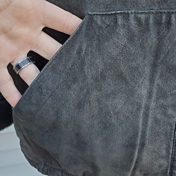 Vintage Vintage 90s y2k Black Suede Leather Faux Fur Lined Hood Coat Size S / US 4 / IT 40 - 5 Thumbnail